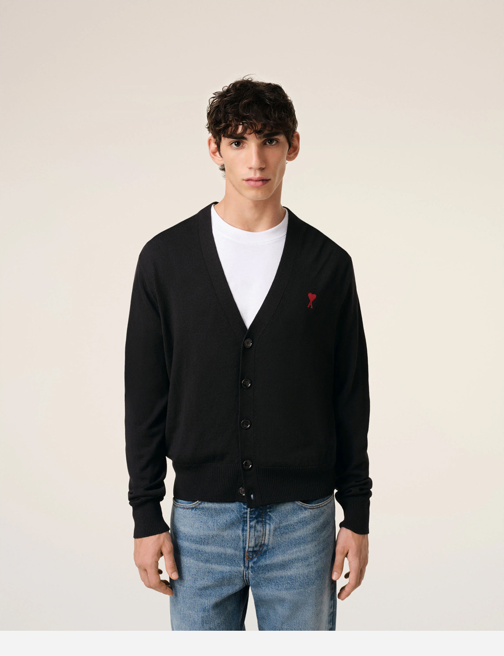 AMI PARIS Wool Cardigan Permanent "Black" (BFHKC111.KN0025.001)