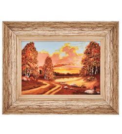 AMB-01/76 Картина «Закат на берегу» (с янтарной крошкой) пласт.рамка 33х42см