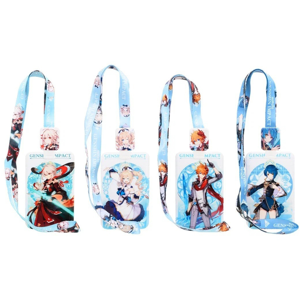 Бейдж на шнурке с рулеткой (ретрактором) Basir вертикальный, 110*68 мм, аниме, 4 рисунка ассорти