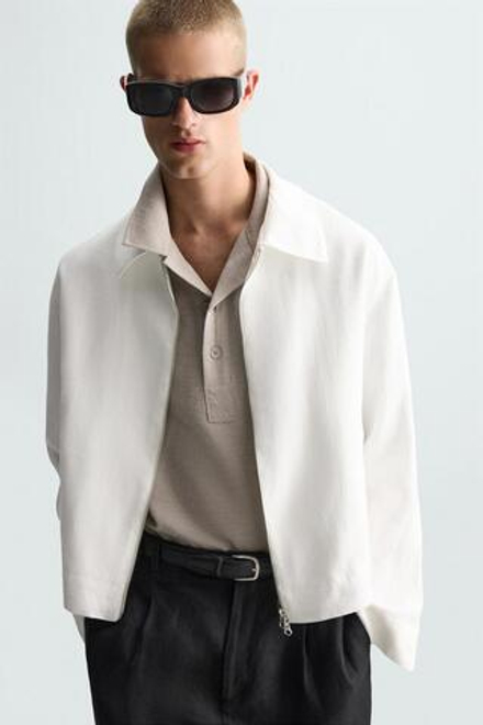 ZARA КУРТКА ИЗ ЛЬНА, БЕЛЫЙ
