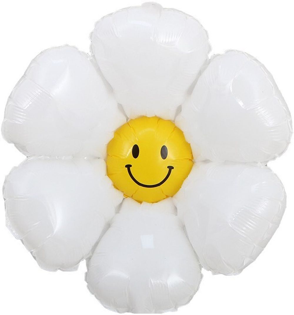 Шар (17''/43 см) Мини-цветок, Ромашка Смайл, Белый, 1 шт.