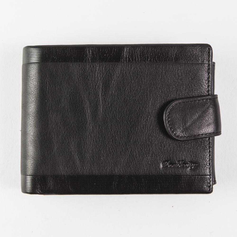 Стильный мужской чёрный кошелёк бумажник портмоне из натуральной кожи с отделением для техпаспорта 095-DC1-05A в фирменной коробке