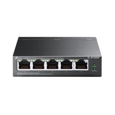 TP-Link TL-SF1005P 5-портовый настольный коммутатор 10/100 Мбит/с с 4 портами PoE+, стальной настольный корпус