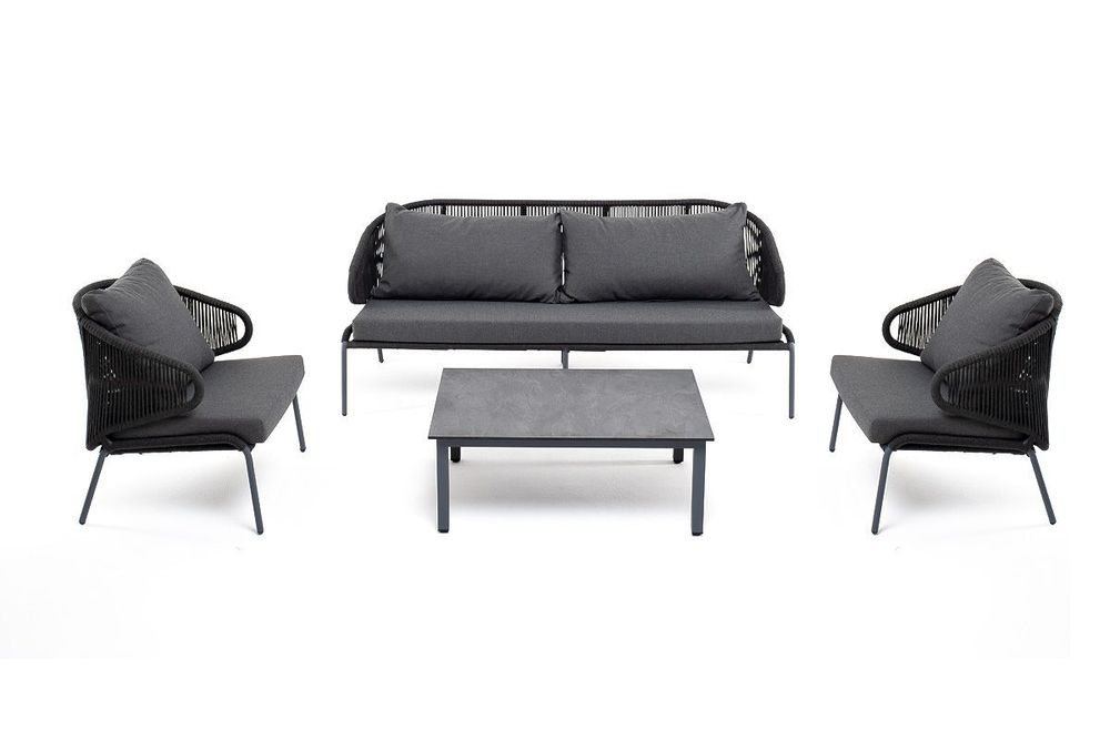 "Милан" лаунж-зона 5-местная плетеная из роупа (веревки), каркас алюминиевый серый, роуп темно-серый