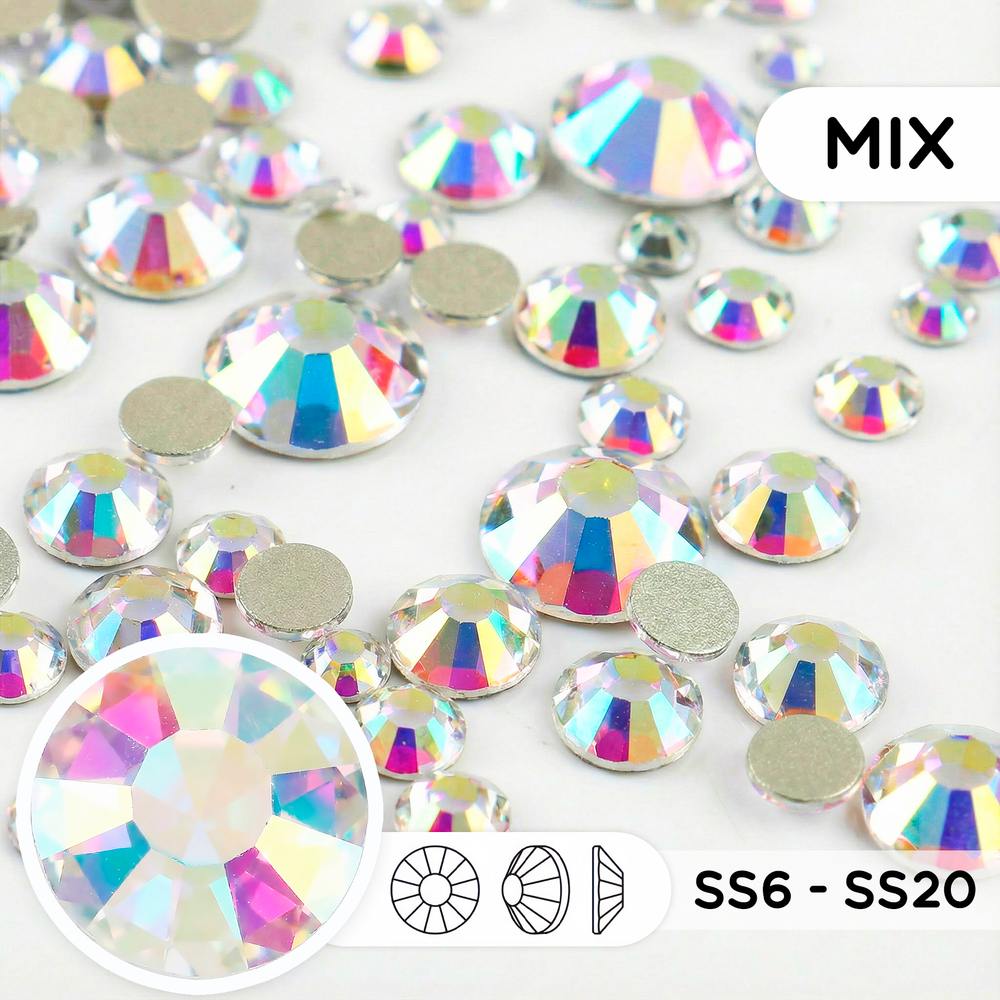 Набор стеклянных страз (mix размеров) — Crystal AB