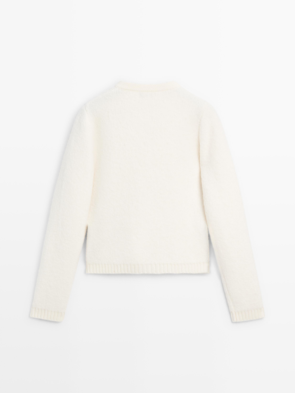 Massimo Dutti Короткий трикотажный кардиган с золотистыми пуговицами, белый