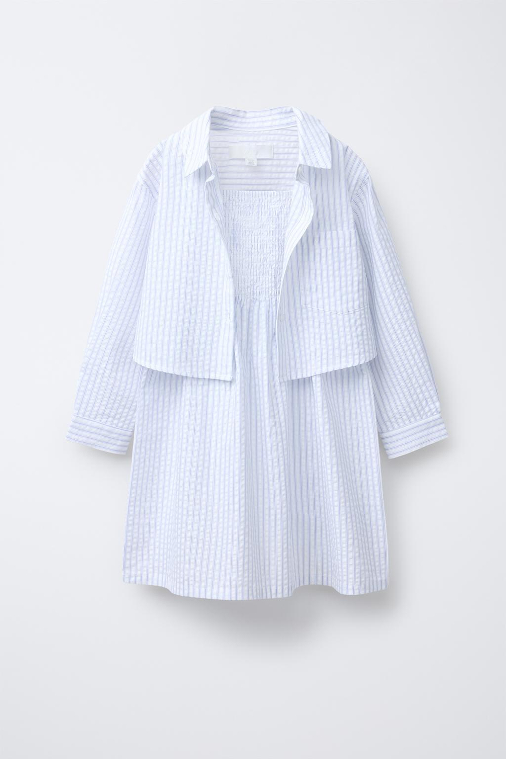 ZARA КОМПЛЕКТ ИЗ ПЛАТЬЯ И УКОРОЧЕННОЙ РУБАШКИ В ПОЛОСКУ, ЖЕЛТОВАТО-БЕЛЫЙ