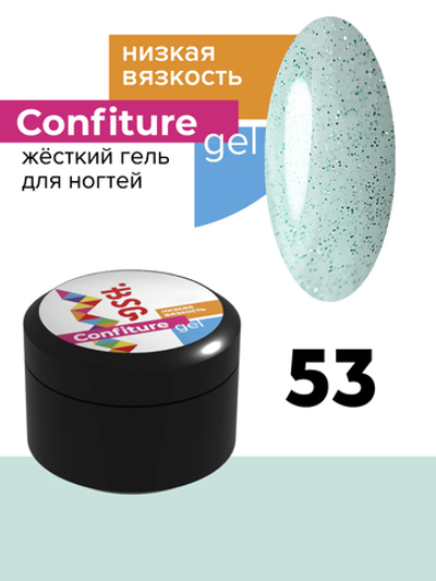 BSG жёсткий гель для наращивания confiture №53 низкая вязкость - прозрачно-голубой с сочетанием крупного и мелкого шиммера (13 г)