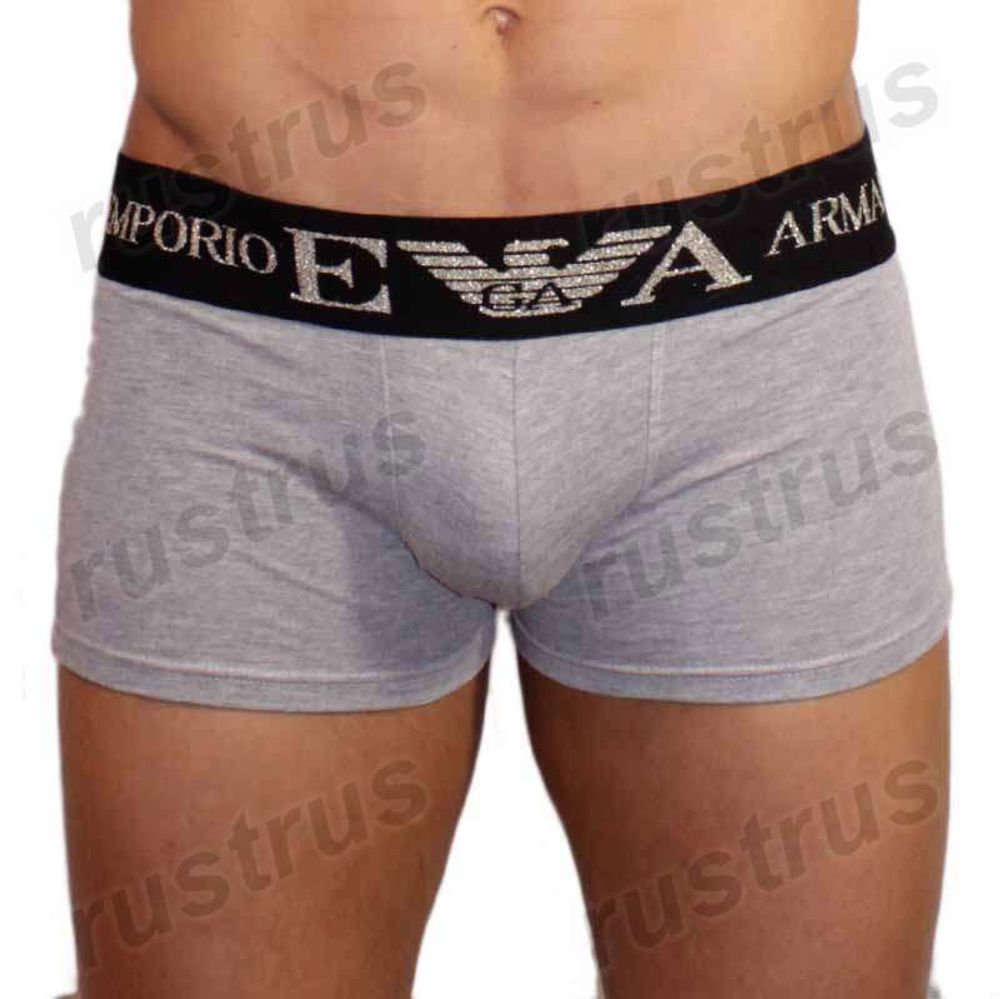 Мужские трусы боксеры серые с черной резинкой Emporio Armani