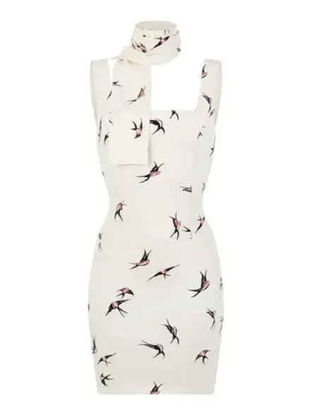 Платье мини с принтом птицы