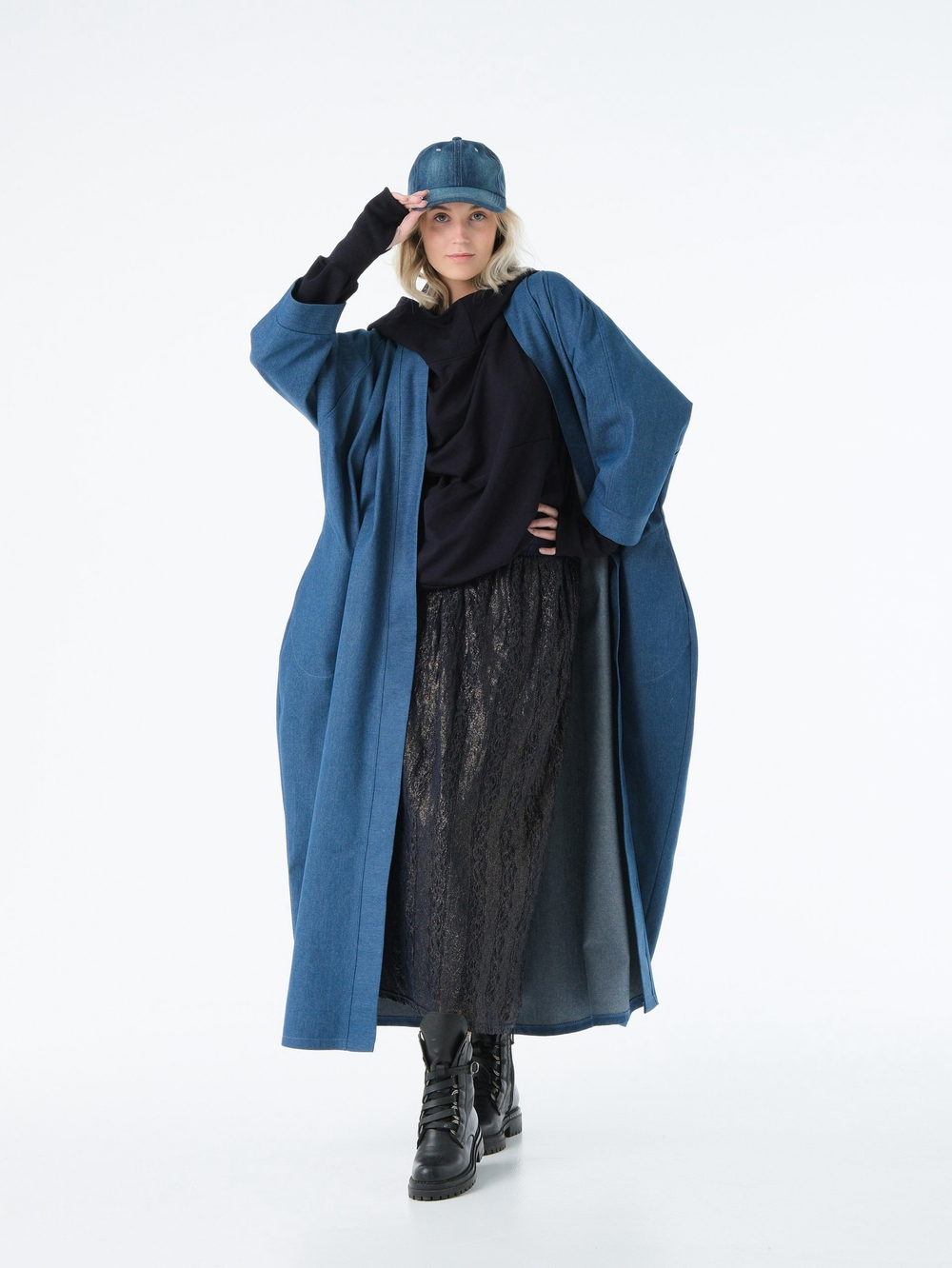 Кафтан /джинс / синий+ кушак