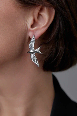 Серьги ласточки, оттенок серебро