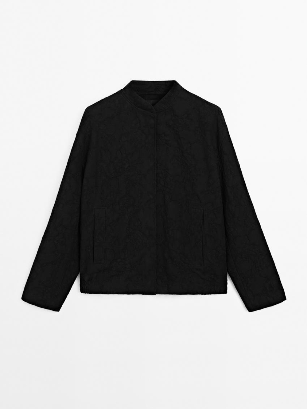 Massimo Dutti Бомбер оверсайз из 100% хлопка, черный