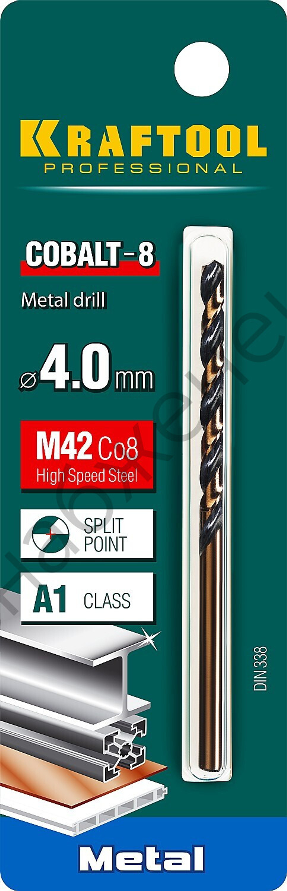 KRAFTOOL COBALT 4.0 х75мм, Сверло по металлу HSS-Co(8%) , сталь М42(S2-10-1-8)