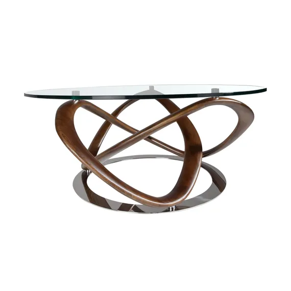 Журнальный столик Angel Cerda 2064, Ø100 см, стекло, массив ореха