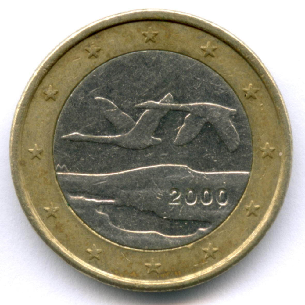 1 евро 2000 год. Финляндия. Регулярный выпуск. Тип 1. Биметалл VF