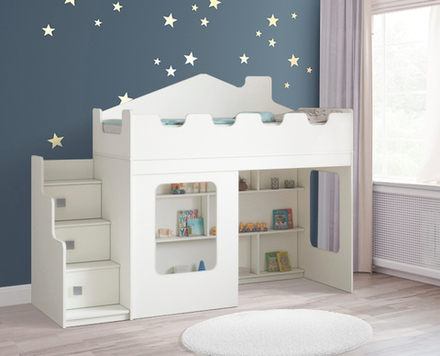 Кровать-домик чердак КарИВи Л-Д43.3.1 с окном Белый