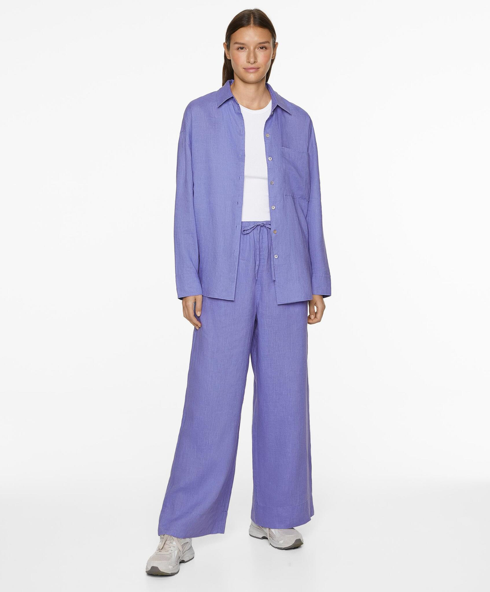 Oysho Льняная рубашка, лавандовый
