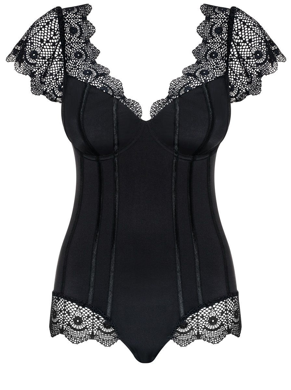 Боди Moketta с сетчатыми вставками и коротенькими рукавчиками (Размер: L-XL) (Цвет: черный)