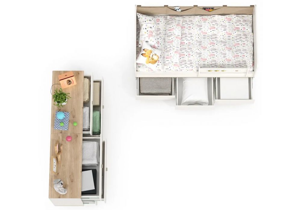 Комплект детской мебели Эльга белый шагрень / дуб белый комплектация 3