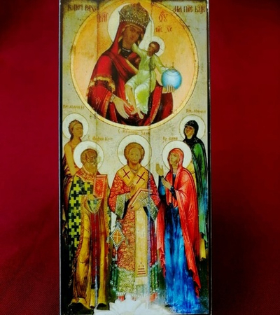 Ключ Разумения (Ключ Разума) икона Божией Матери со святыми деревянная на левкасе