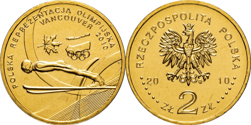 Польша 2 злотых, 2010 Польская сборная на XXI зимних Олимпийских играх в Ванкувере aUNC
