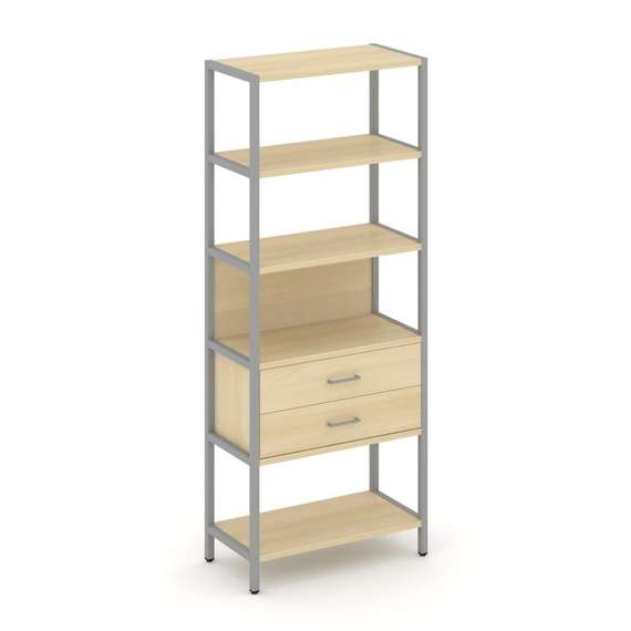 Shelf System Односекционный стеллаж пятиярусный с ящиками SN.STM-512 Акация Лорка/Металл Серый 810*4