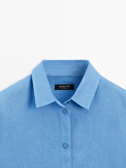 Massimo Dutti Свободная рубашка из 100% льна, индиго