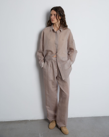 Рубашка из хлопка и шелка Брунелло Кучинелли в полоску какао