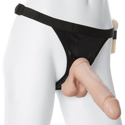Страпон реалистик с трусиками Харнесс 8''ультра с вибрацией Vac-U-Lock Set - Vibro 8 UR3® Ultra Harness (Цвет: телесный с черным)