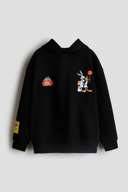 H&M Толстовка с капюшоном и принтом, черный