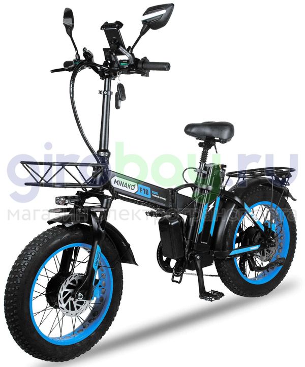 Электровелосипед Minako F10 Pro Dual 48V/20Ah (полный привод) 2025 года - Синий обод фото №1