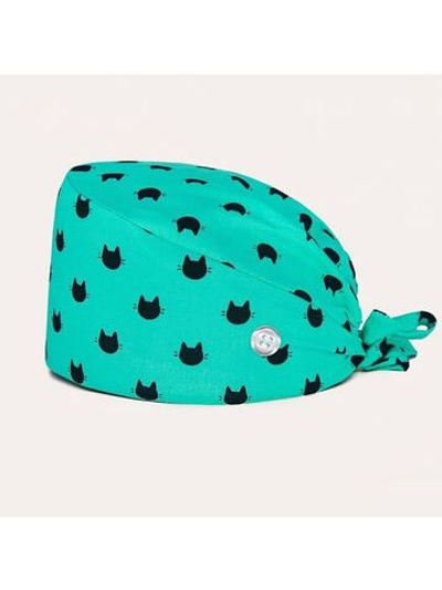 Шапочка медицинская, принт "Котята", бирюзовый