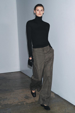 ZARA БРЮКИ BALLOON В КЛЕТКУ С ШЕРСТЬЮ ZW COLLECTION, КОРИЧНЕВЫЙ МЕЛАНЖ