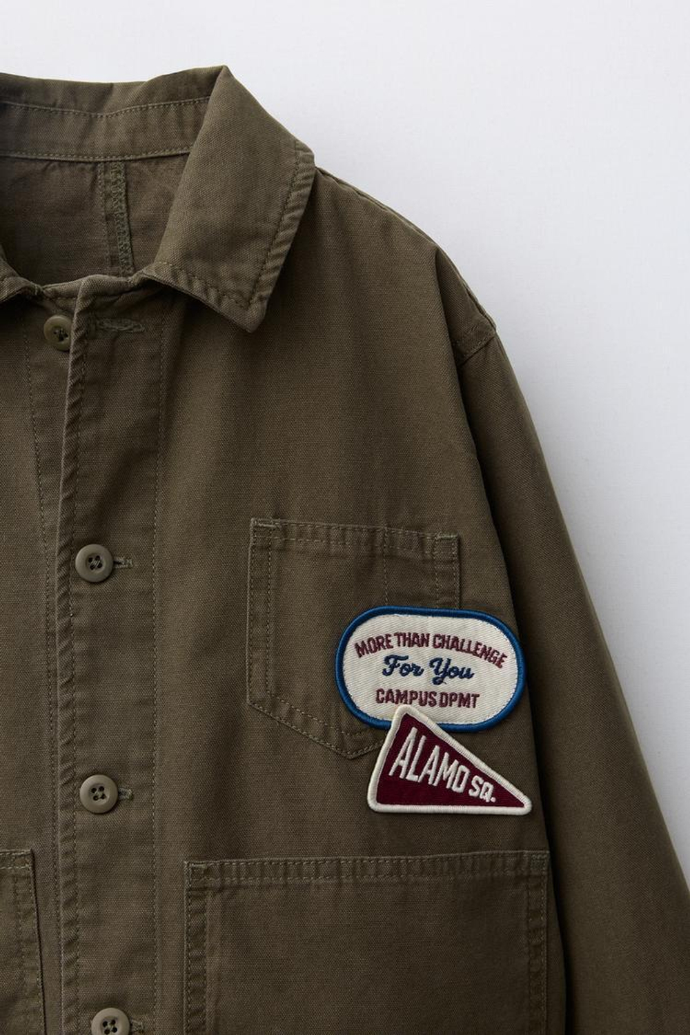 ZARA КУРТКА-РУБАШКА С НАШИВКАМИ, ТЕМНЫЙ ХАКИ