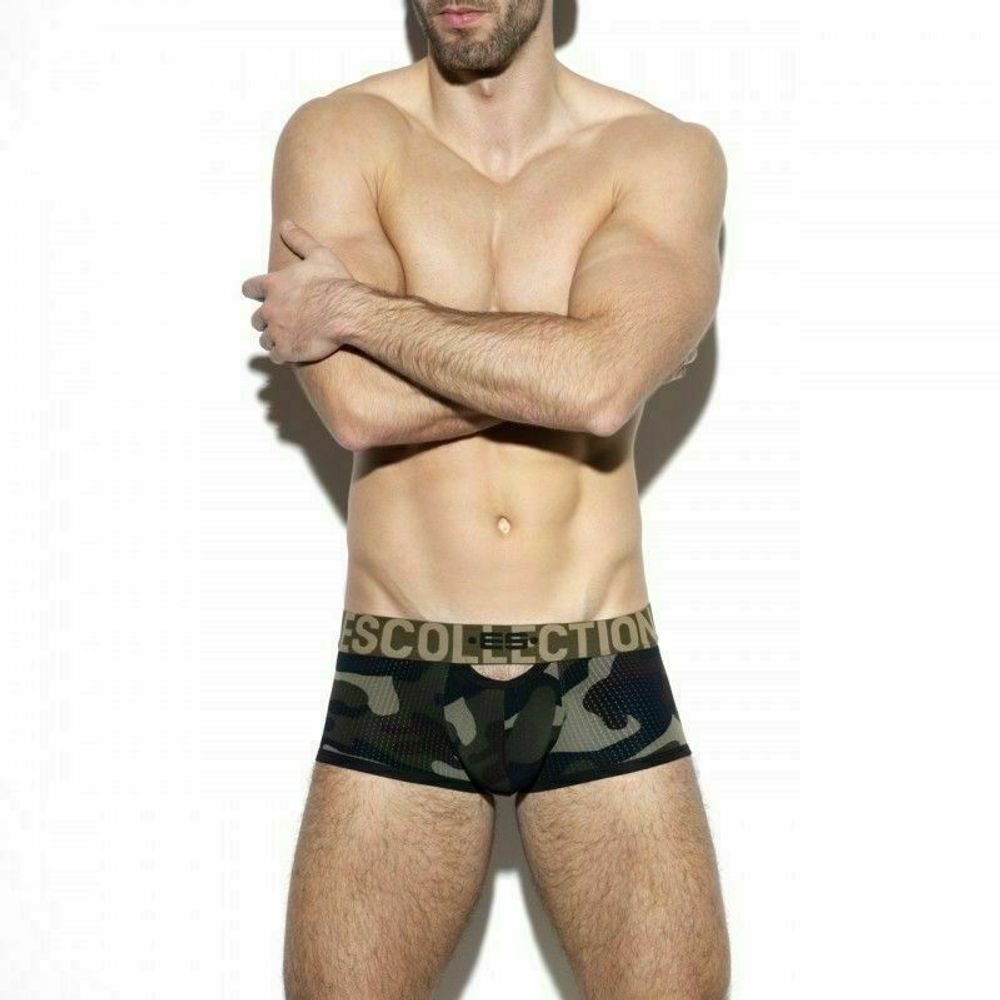 Мужские трусы хипсы с вырезами камуфляжные в сетку ES Collection
