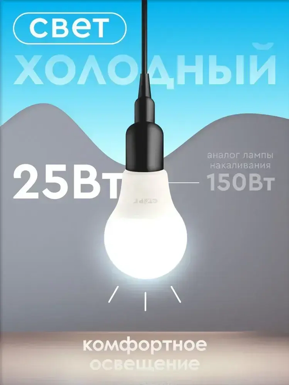 Лампочка светодиодная Е27 "Груша" 25Вт 6500К холодный свет 5 штук