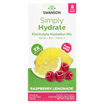 Swanson Vitamins, Simply Hydrate, смесь для гидратации электролитов, малиновый лимонад, 8 пакетиков по 5,95 г (0,21 унции)