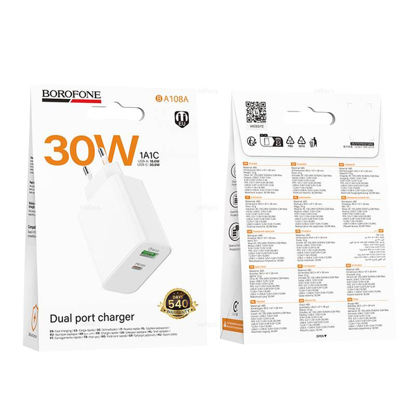 Зарядное устройство PD30W+QC3.0 Borofone BA108A (white)