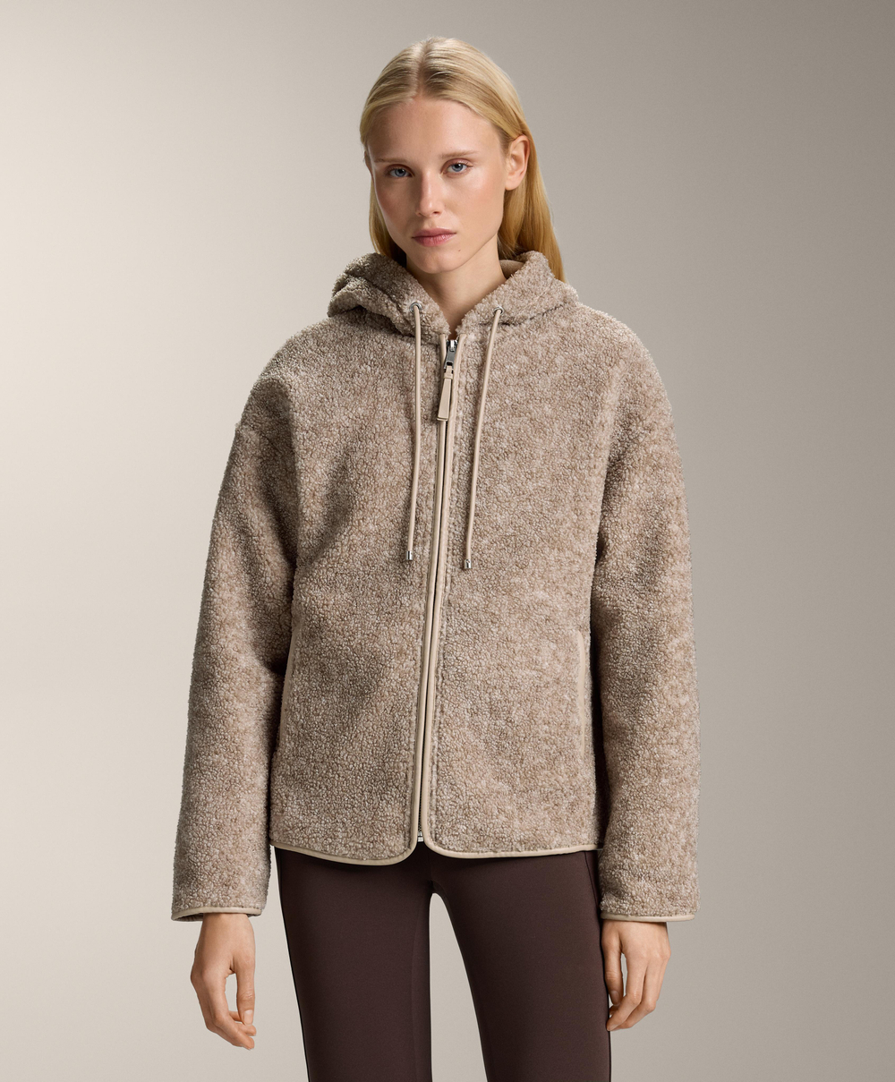 Oysho Куртка из искусственной овчины с капюшоном, серо-коричневый меланж