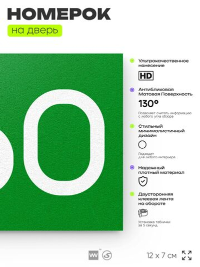 Номер на дверь 260, табличка на дверь для офиса, квартиры, кабинета, аудитории, склада, зеленая 120х70 мм, Айдентика Технолоджи
