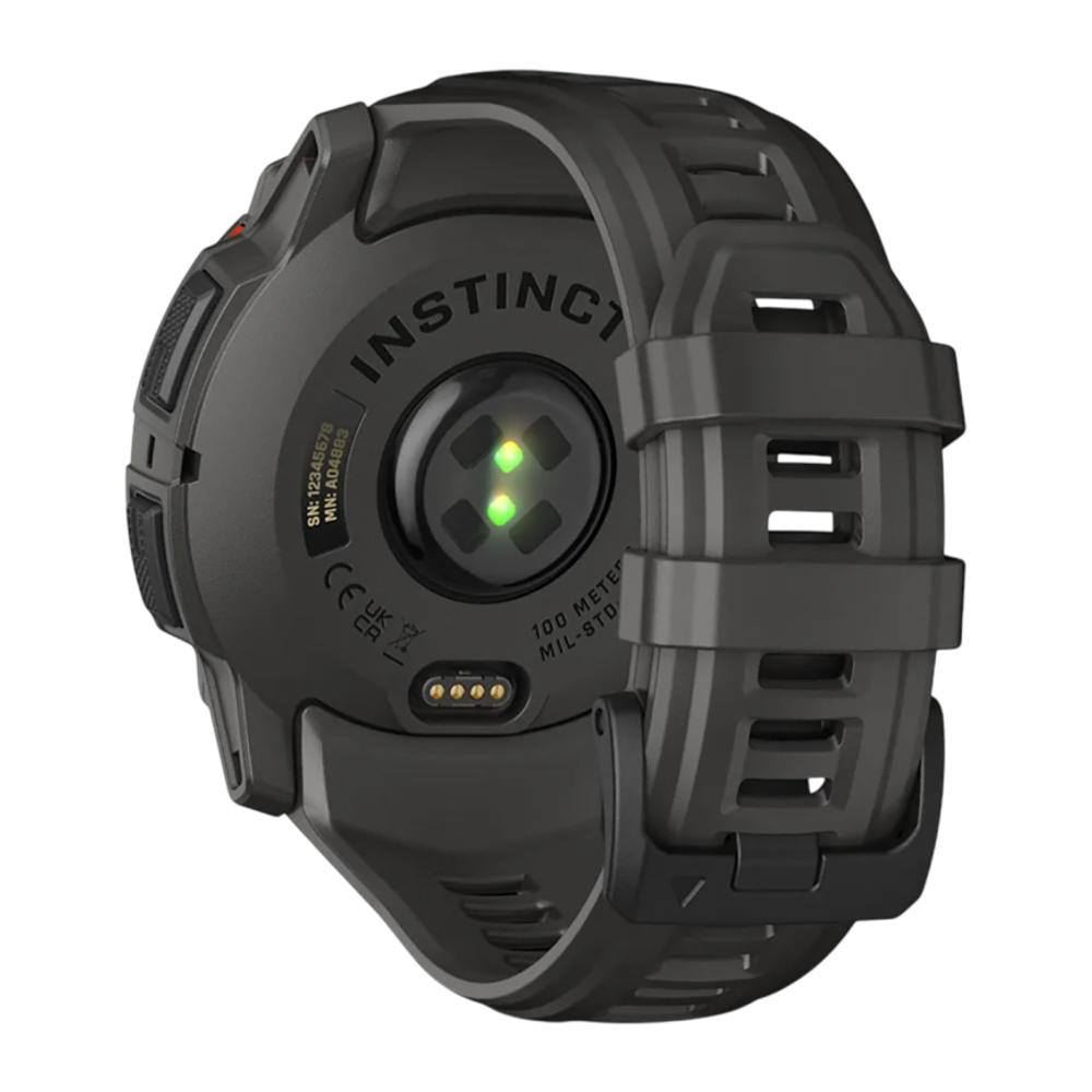 Спортивные часы Garmin Instinct 3, 50 мм, Solar, силиконовый ремешок угольного цвета Чёрный безель, дисплей Solar со стеклом Power Glass. Ремешок с классической застёжкой — на запястье обхватом 141–213 мм