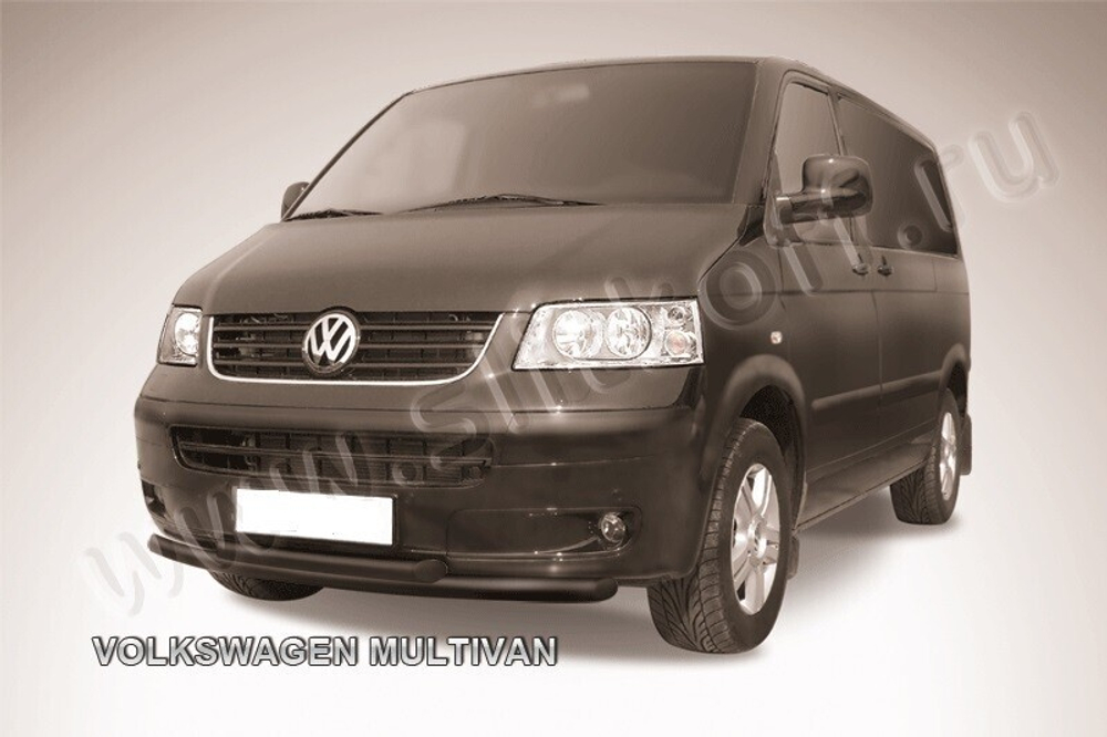 Защита переднего бампера (нержавейка) Volkswagen Multivan (2003-2015) d57+d57 (черный)