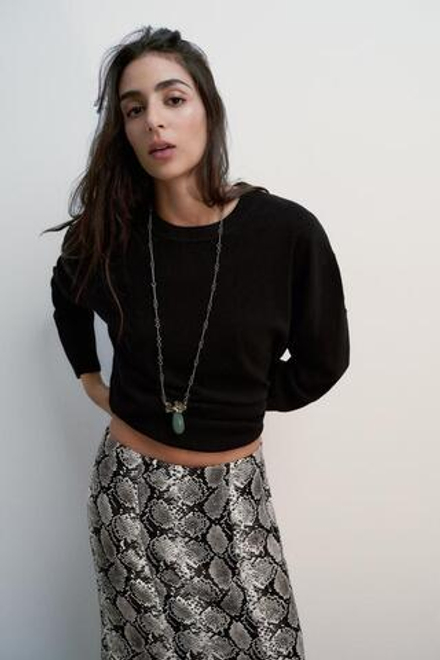 ZARA АТЛАСНАЯ ЮБКА МИДИ С АНИМАЛИСТИЧЕСКИМ ПРИНТОМ, ЗМЕИНЫЙ ПРИНТ