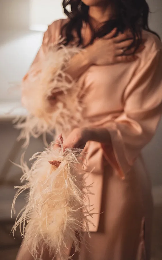 7131 халат-накидка с боа розовый