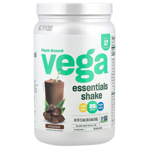 Vega, Растительный коктейль Essentials, шоколад, 613 г (1 фунт 5,6 унции)