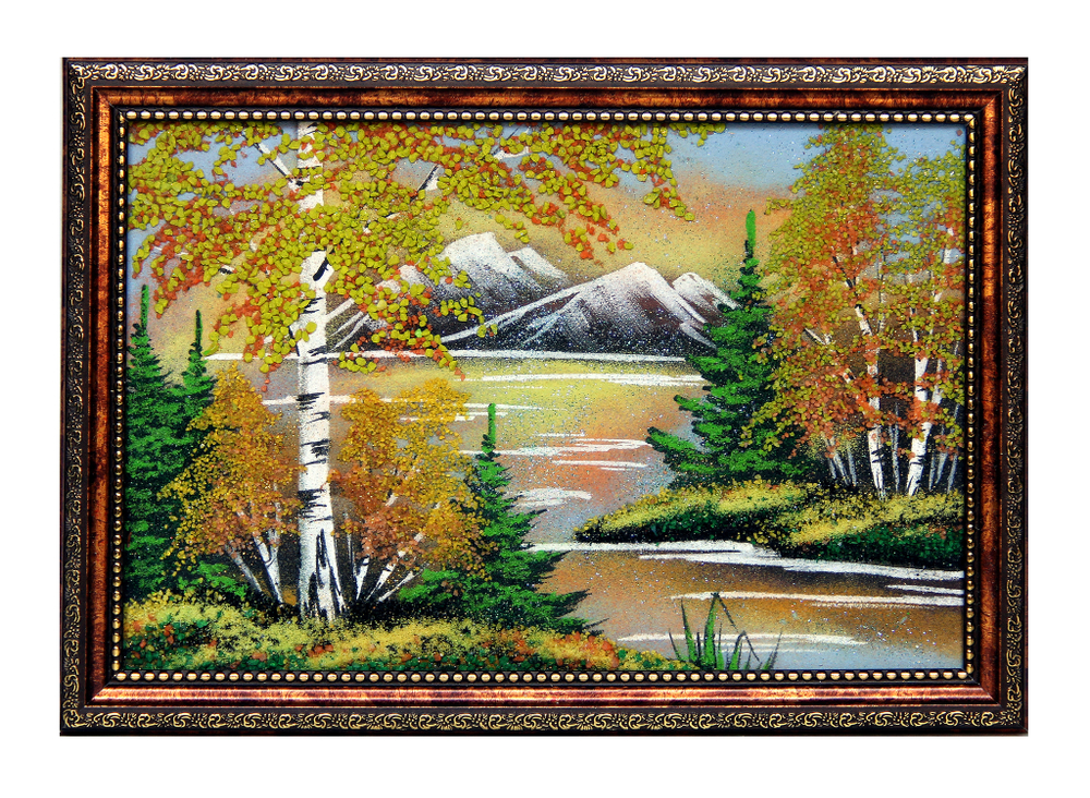 Картина " Осенний пейзаж " рисованная каменной крошкой 33.5-23.5 см вес 320 гр.
