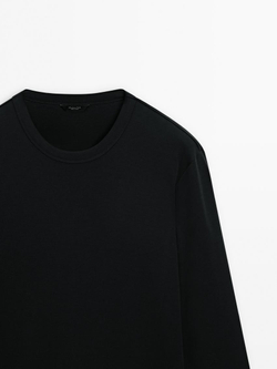 Massimo Dutti Футболка из смесового хлопка, черный