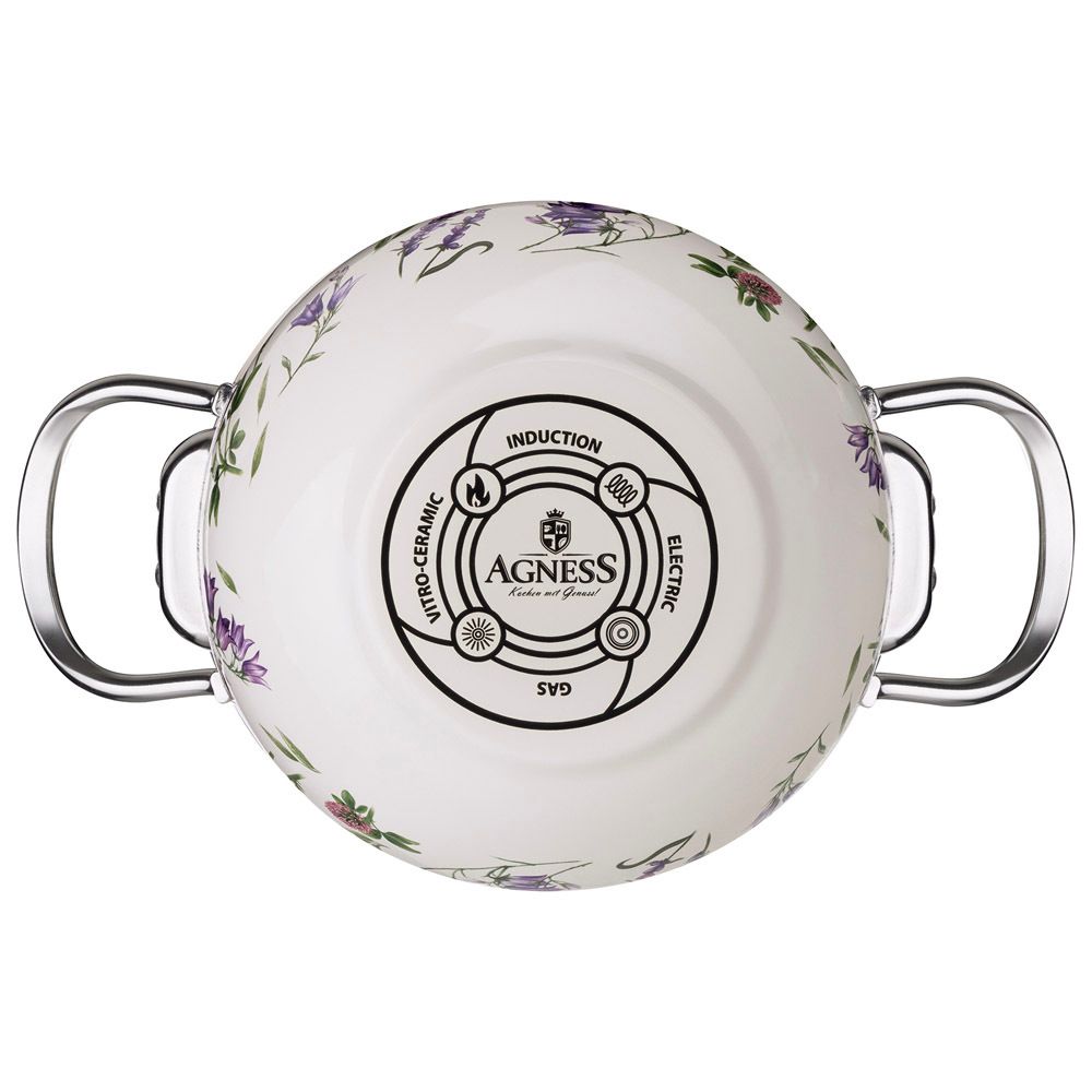 КАСТРЮЛЯ AGNESS ЭМАЛИРОВАННАЯ СО СТЕКЛЯННОЙ КРЫШКОЙ СЕРИЯ "FLOWER STORY", 1,5 Л ДИА. 16СМ