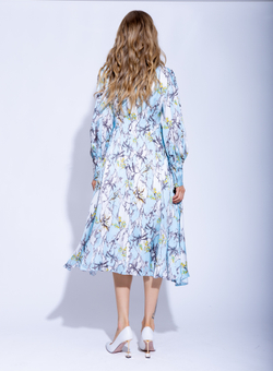 Женское зелёное платье миди с цветочным принтом